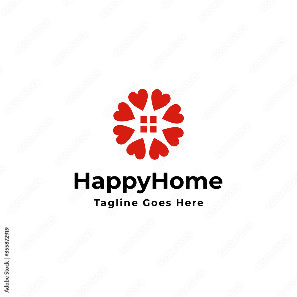 love heart happy home logo icon vector template