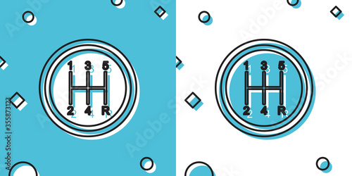 Black Gear shifter icon isolated on blue and white background. Transmission icon. Random dynamic shapes. Vector Illustration