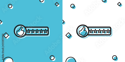 Black Consumer or customer product rating icon isolated on blue and white background. Random dynamic shapes. Vector Illustration