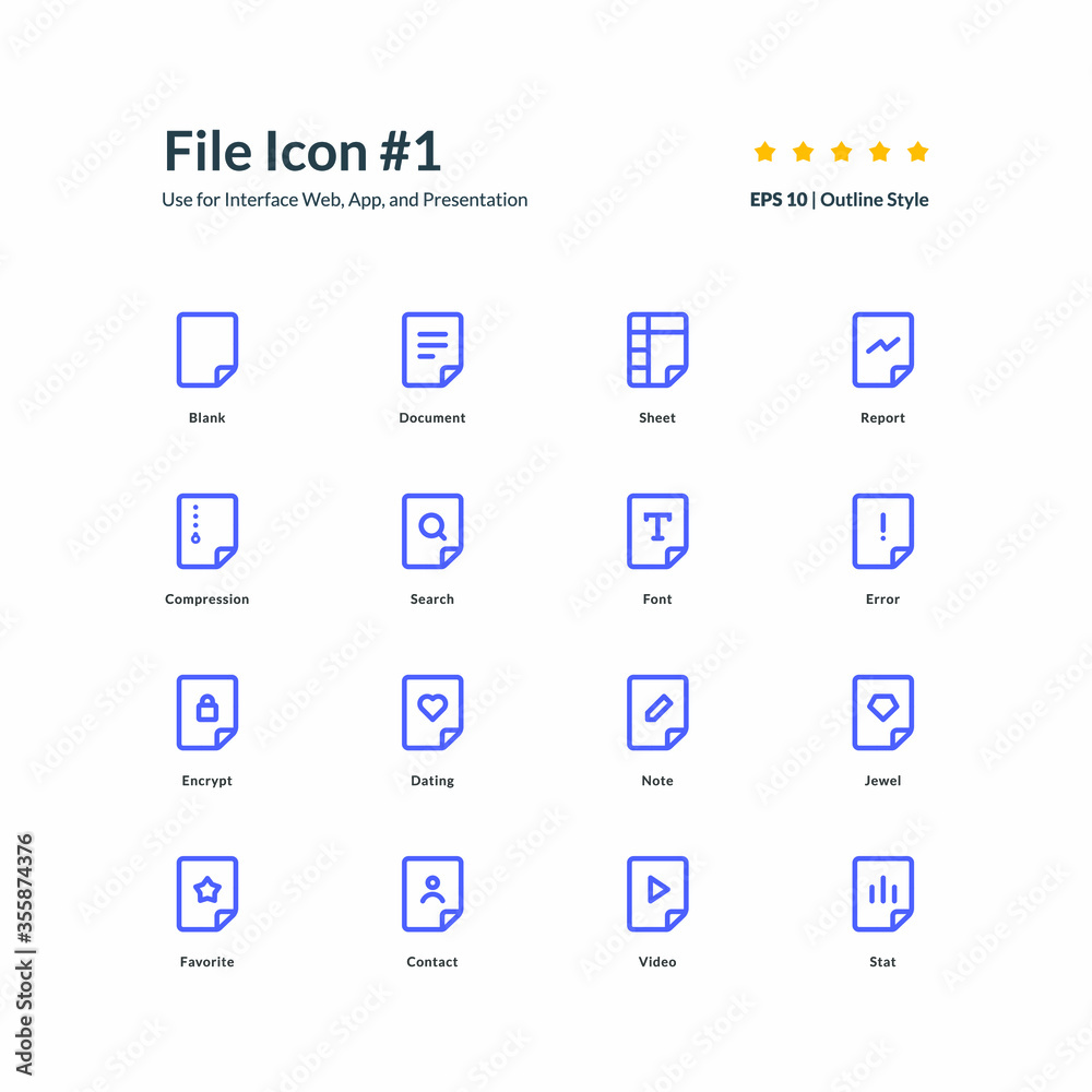 File icon set interface app part 1 vector graphic design illustration for interface mobile web presentation