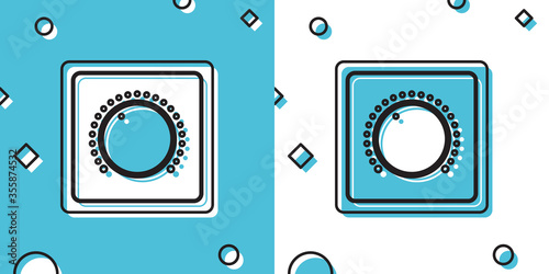 Black Electric light switch icon isolated on blue and white background. On and Off icon. Dimmer light switch sign. Concept of energy saving. Random dynamic shapes. Vector Illustration