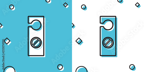 Black Please do not disturb icon isolated on blue and white background. Hotel Door Hanger Tags. Random dynamic shapes. Vector Illustration