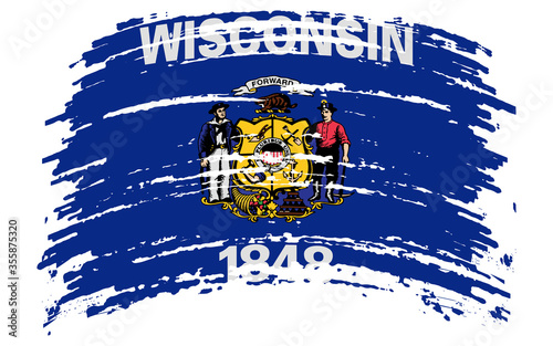 Wisconsin flag in grunge brush stroke, vector