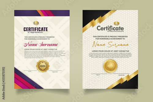 set certificate template with stripes ornament and modern texture pattern background. Diploma. Vector illustration