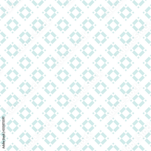 Subtle vector geometric seamless pattern with small rhombuses, diamonds, squares, floral shapes, tiles. Abstract texture in light blue color. Minimal ornament. Simple background. Repeat ornate design
