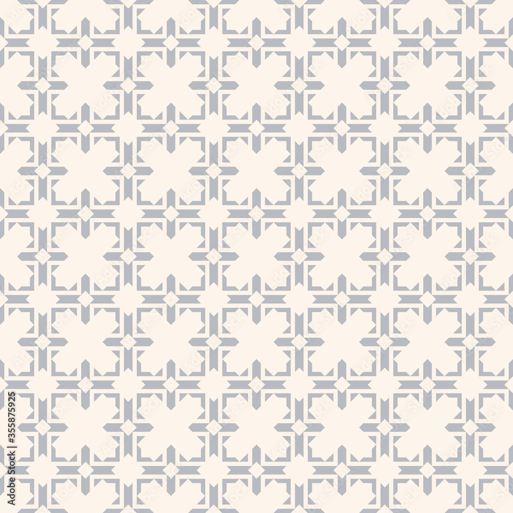 Subtle geometric seamless pattern in Asian style. Vector abstract ornamental background. Elegant ornament in gray color. Luxury graphic texture with grid, net, lattice. Repeat design for decor, fabric