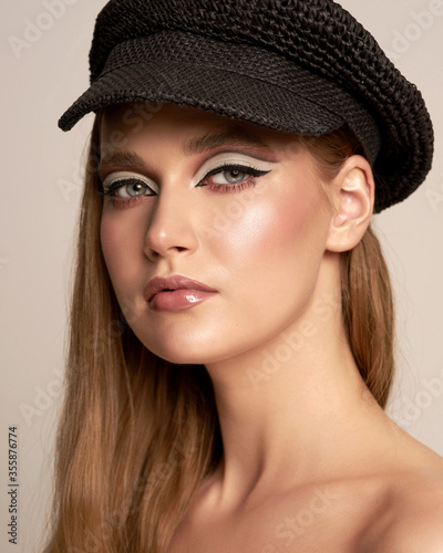 Beauty with Beret Beautiful girl model makeup fashion 