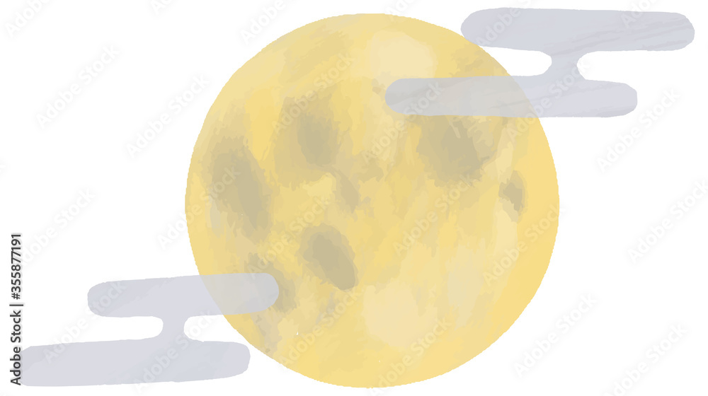 満月 雲 餅つき うさぎ イラスト 手描き 水彩 Stock Vector Adobe Stock