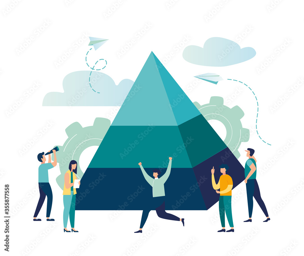 people connect the elements of the pyramid, vector illustration flat design style, symbol of teamwork, cooperation, partnership, advancement, pyramid puzzle people connect the elements of the pyramid, vector illustration flat design style, symbol of teamwork, cooperation, partnership, advancement, pyramid puzzle