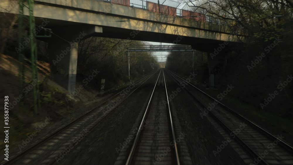 Train journey point of view from the back of the last wagon Train journey point of view from the back of the last wagon