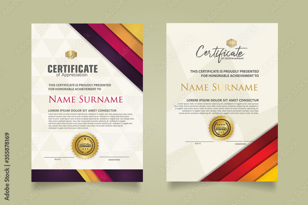 Obraz premium set certificate template with stripes ornament and modern texture pattern background. Diploma. Vector illustration