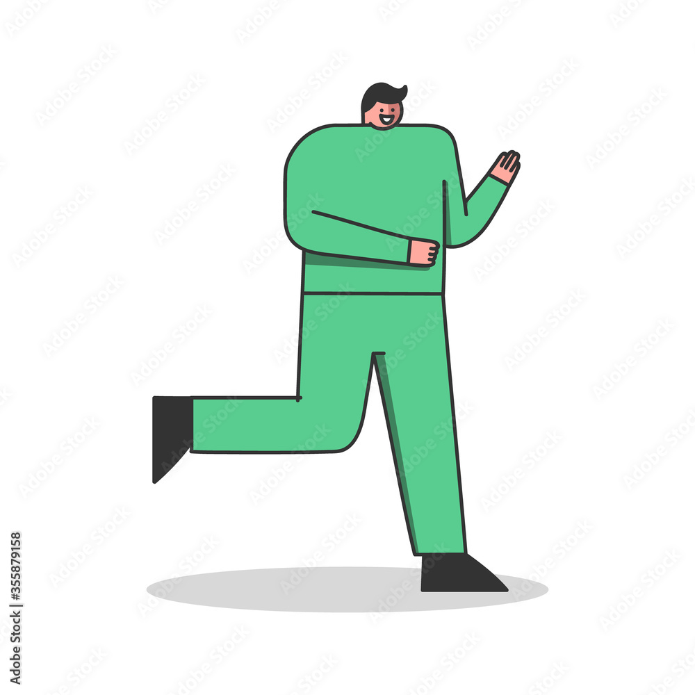 Man runner exercises. Male jogging workout. Fit and healthy cartoon character