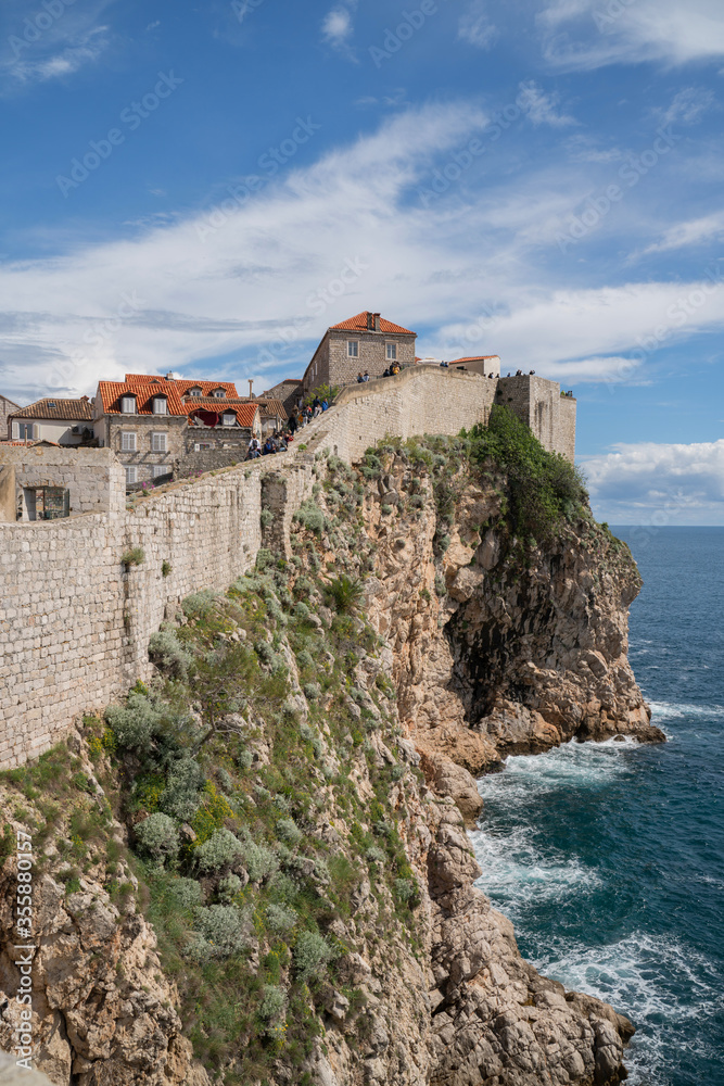 View of Dubrovnik Fortresses Lovrijenac and Bokar seen from south old walls. Croatia. South Dalmatia