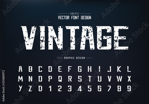 Vintage font and alphabet vector, Texture bold modern Typeface and letter number design, Graphic text on background