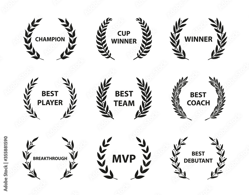 Sport Awards and best nominee award wreaths on white background. Vector illustration. Sport Awards and best nominee award wreaths on white background. Vector illustration.