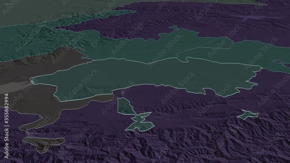 Ferghana, region with its capital, zoomed and extruded on the administrative map of Uzbekistan in the conformal Stereographic projection. Animation 3D Ferghana, region with its capital, zoomed and extruded on the administrative map of Uzbekistan in the conformal Stereographic projection. Animation 3D