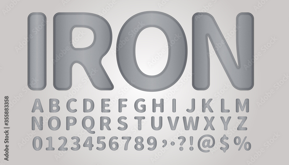 IRON style font design, alphabet letters and numbers, AI CS6. Stock