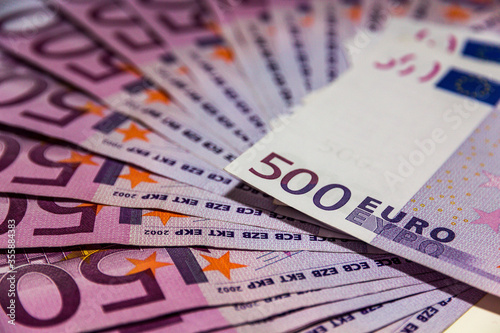 A pile of 500 (fivehundred) Euro banknotes photo