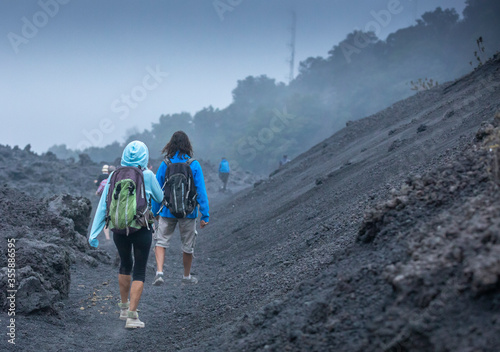 people at Pacaya volcano in Guatemala photo
