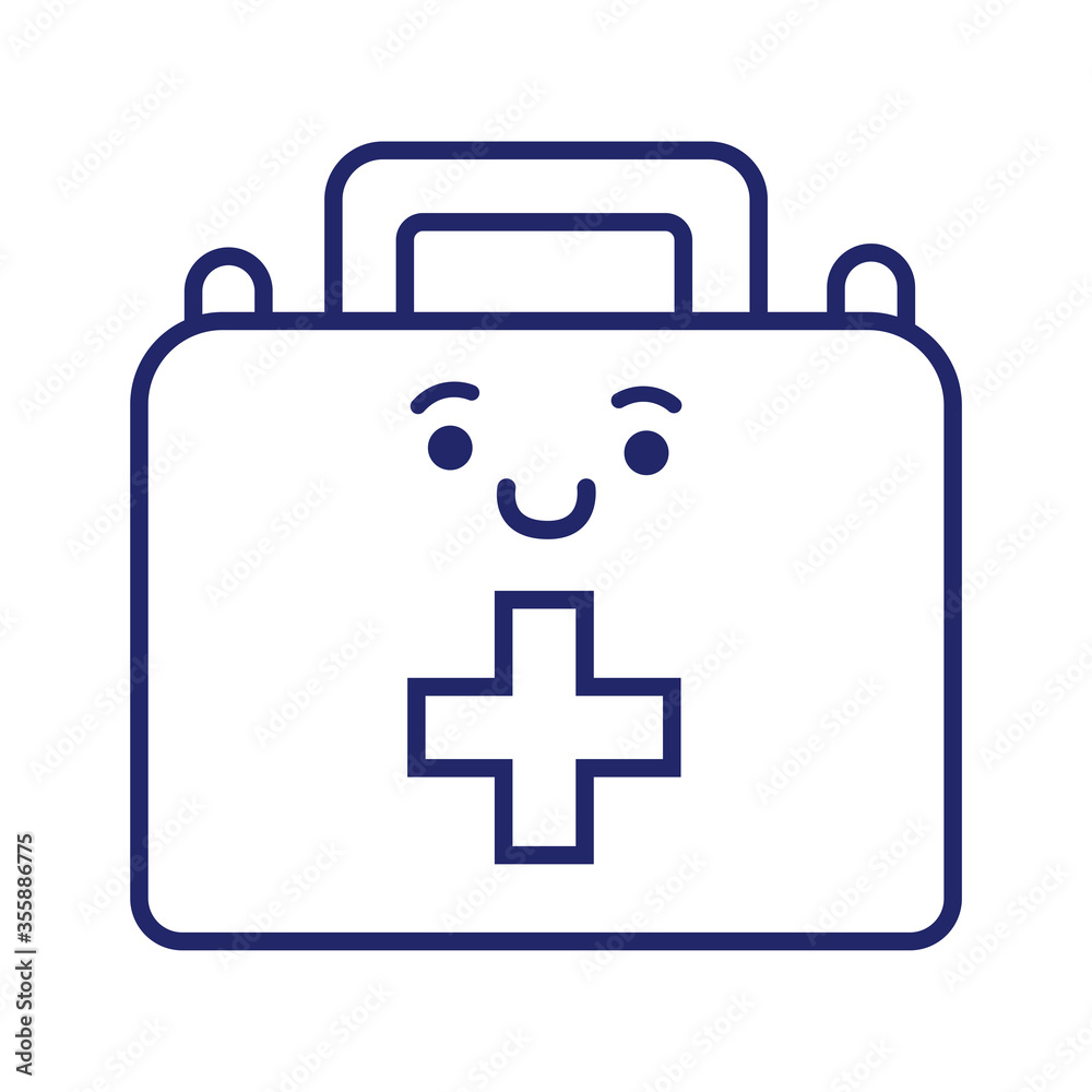 medical kit with cross kawaii line style medical kit with cross kawaii line style