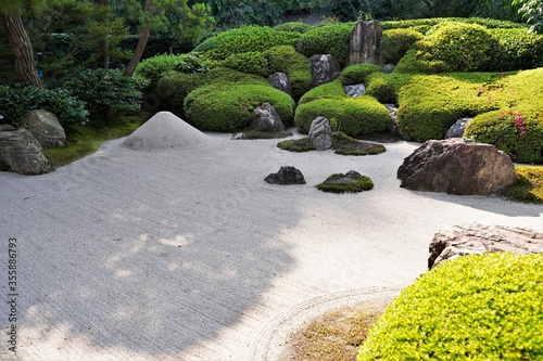 Stone Japanese garden at Meigetsuin Temple in Kamakura Japan.