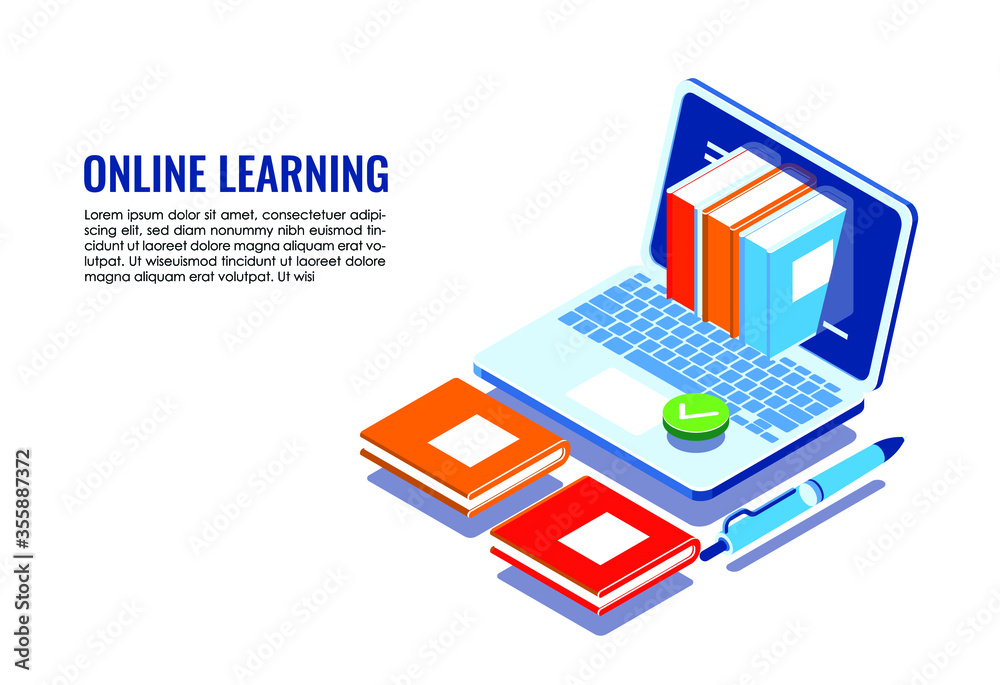 Online education, E-learning, at home. Modern vector illustration concepts for website and mobile website development
