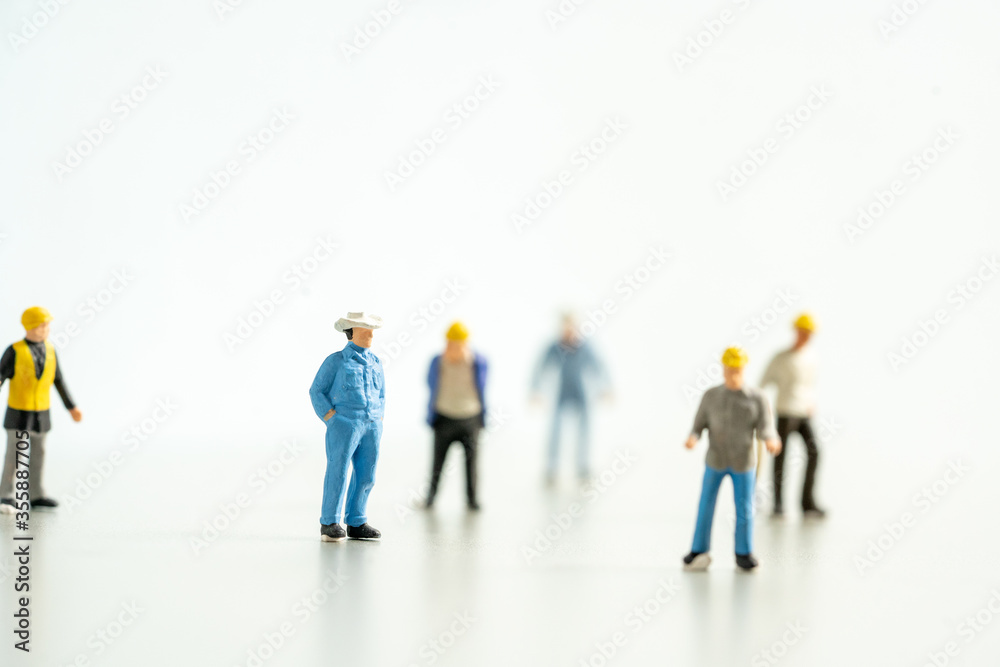Worker toy show Social distance for protect form virus covid-19 Worker toy show Social distance for protect form virus covid-19