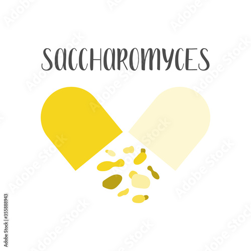 Saccharomyces. Probiotics. Lactic acid bacteria. Good bacteria and microorganisms for gut and intestinal flora health. Vector set