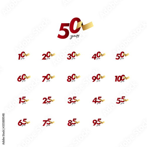 50 Years Anniversary Celebration Gold Ribbon Vector Template Design Illustration