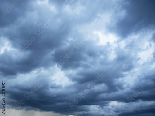 Dark clouds and dramatic sky background with the white scattering of clouds behind. Selective focus
