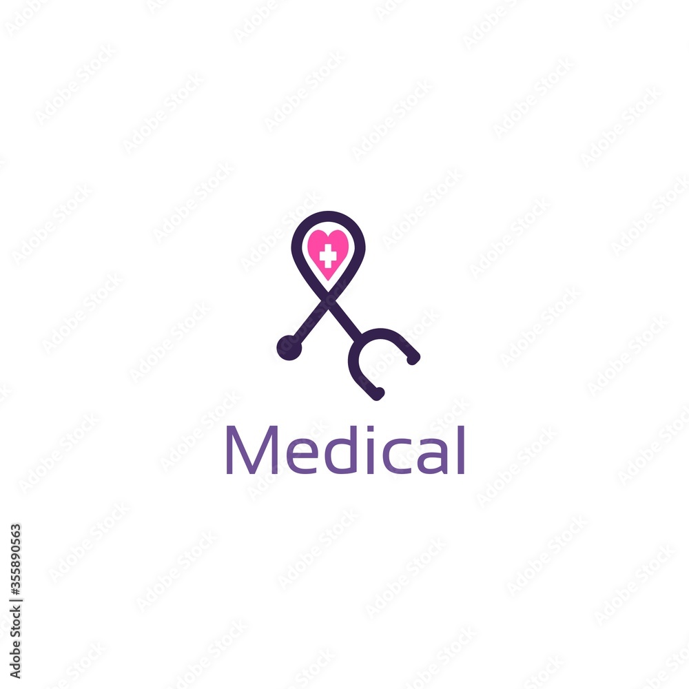 Stethoscope logo. Health care logo in the form of a stethoscope with shape. Phonendoscope logotype