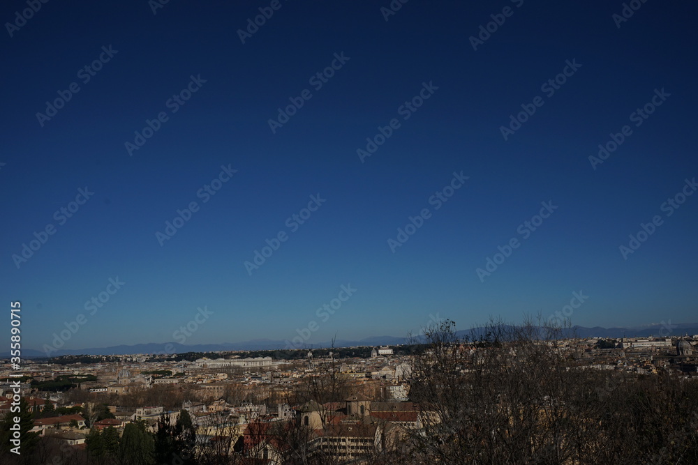 Aerial panoramic view of Rome from the Gianicolo Terrace in Italy. Skyline of old Roma city - ローマの街並み ジャニコロの丘から イタリア	
