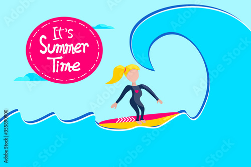 Summer time vector banner design space for text and colorful beach elements. Vector illustration. photo