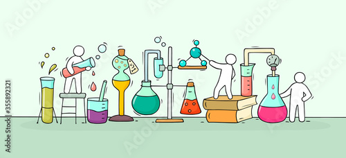 chemical experiment with working little people