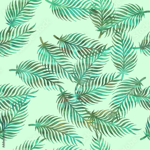 Tropical palm leaves artistic illustration. Seamless pattern. 