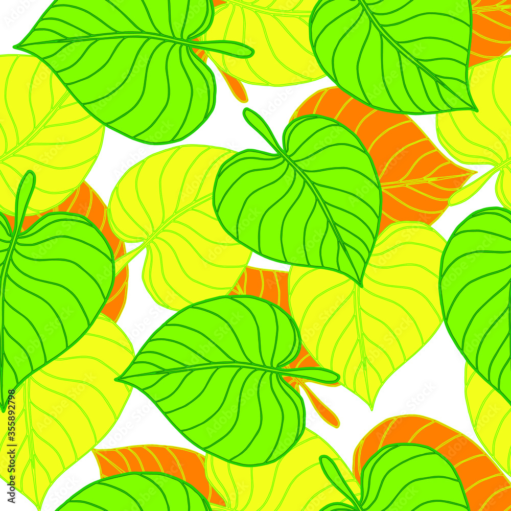 Hand drawn colorful leaves on white background. Vector illustration. Seamless pattern.