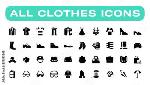 Men and women clothes vector icon set. Isolated all clothes, apparels, wears and accessories cartoon, flat style illustrations collection