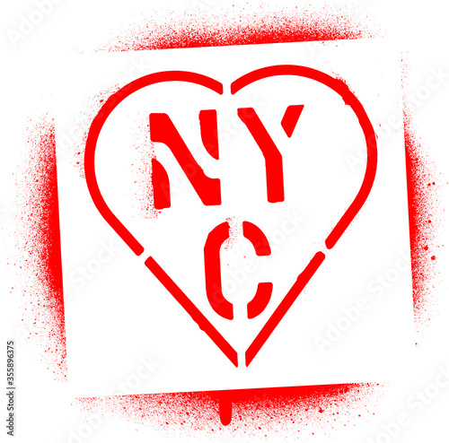 ''NYC'' (New York City abbreviation) in heart. Red spray graffiti stencil. 