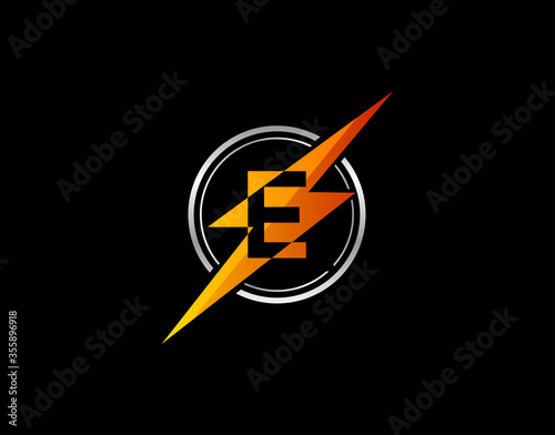 Flash E Letter Logo. Creative Icon Created From Negative Space of Initial E Combined With Thunder Shape Design.