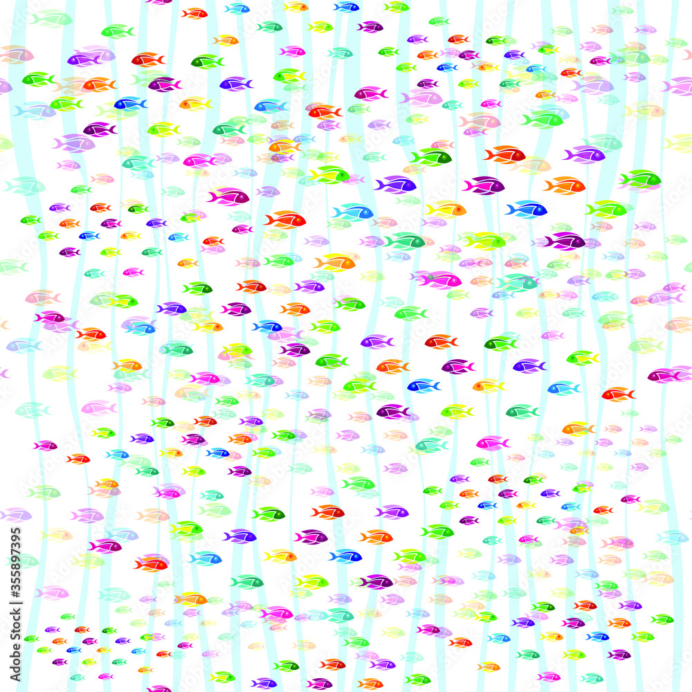Fototapeta premium Seamless pattern. Colorful fish on white backround. Vector graphic illustration.