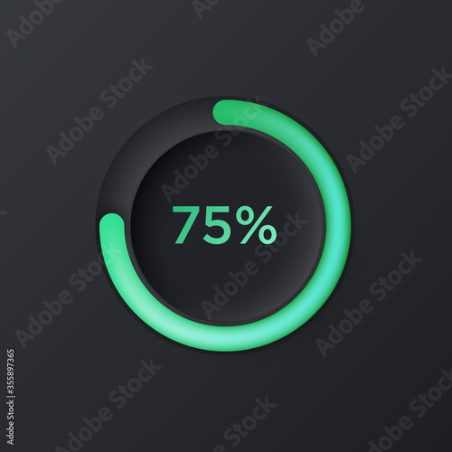 Soft blac circular counter for UI interface in neumorphism style. Trending Vector design UX element.