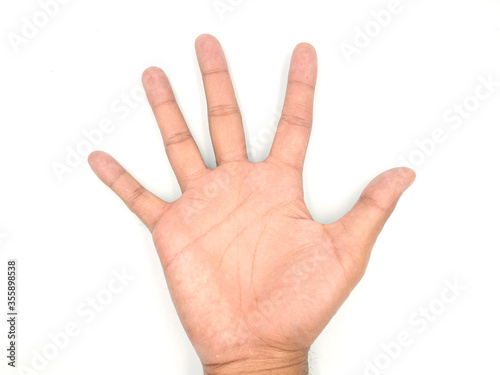 A hand showing five fingers isolated on white background with clipping path included.
