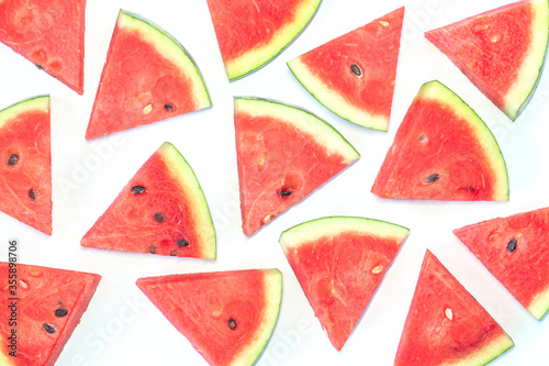 Watermelon chunks pattern on white background.