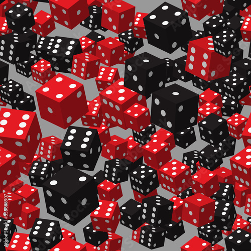 Red Black Dice Seamless Pattern, 3D Illustration