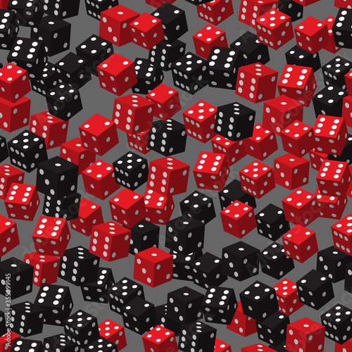 Red Black Dice Seamless Pattern, 3D Illustration