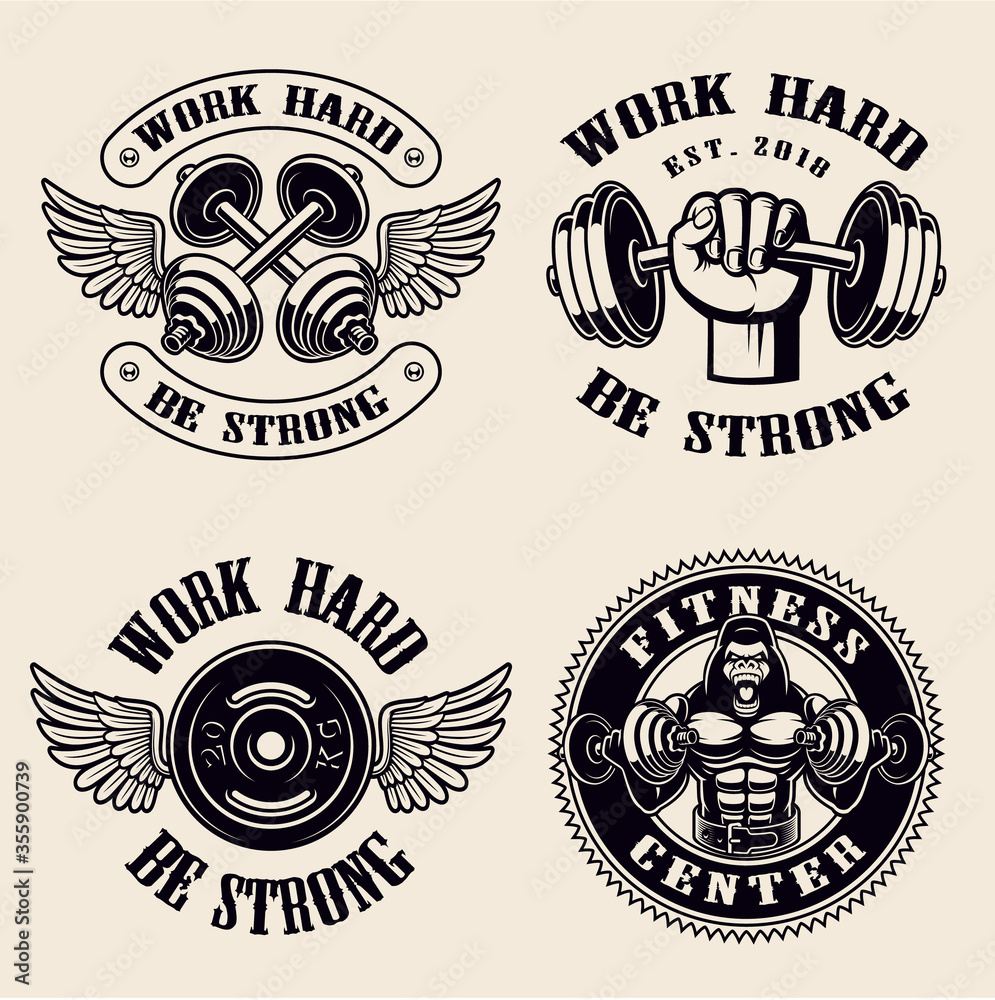 Fototapeta premium Gym vector badges isolated on the white background.