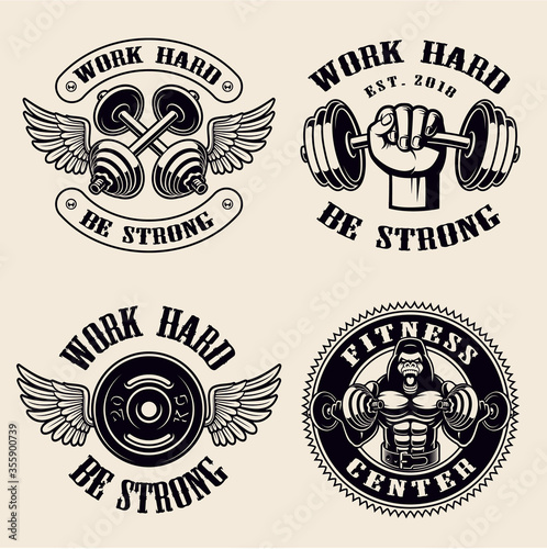 Gym vector badges isolated on the white background.