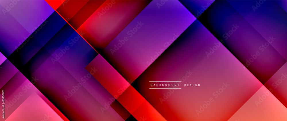 Fototapeta premium Square shapes composition, fluid gradient geometric abstract background. 3D shadow effects, modern design template