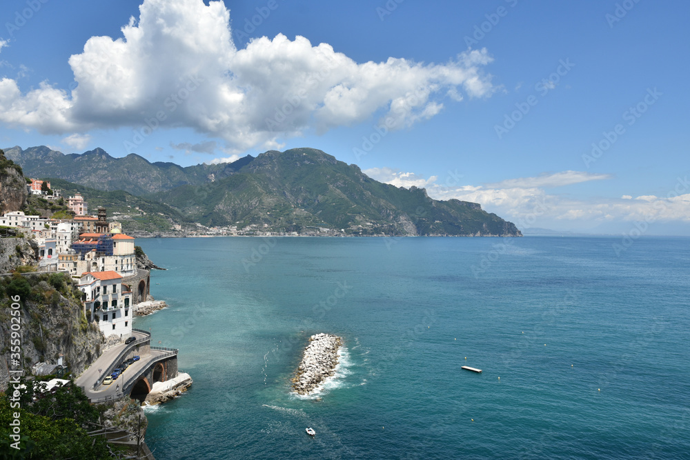 The coast line that can be seen from Atrani, a small town in the province of Salerno, Italy.