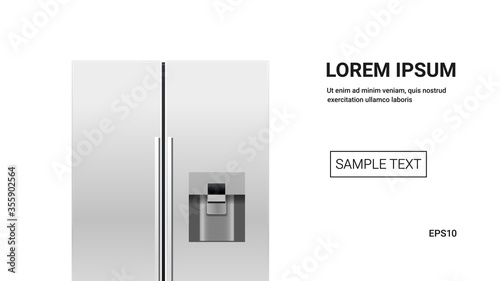 stainless steel refrigerator side by side fridge freezer modern kitchen household domestic appliance concept isolated horizontal copy space vector illustration